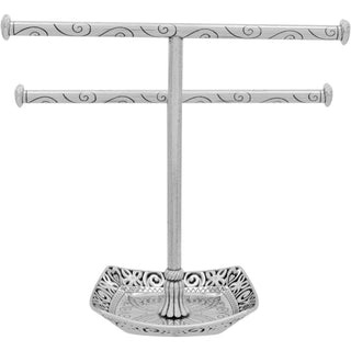 Brighton Lacie Daisy silver bangle holder with two tiered bars and ornate tray base