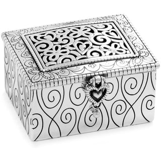 Brighton Lacie Daisy silver jewel box with ornate scrollwork and heart latch closure