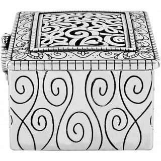 Brighton Lacie Daisy silver jewel box with intricate scroll and floral engravings