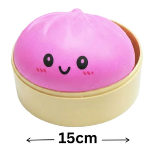 15cm pink gradient dumpling squishy stress relief toy with size indicator