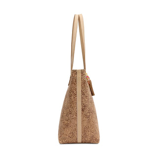 Brown textured handbag with a strap 