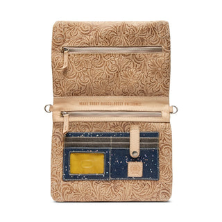 Patterned cork bag with a motivational quote 