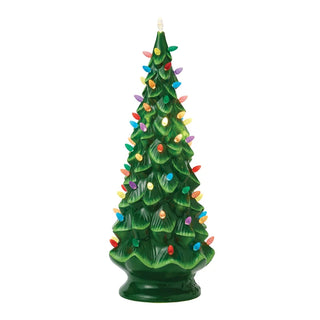 Enesco green ceramic lighted Christmas tree with multicolor bulb lights on tiered branches