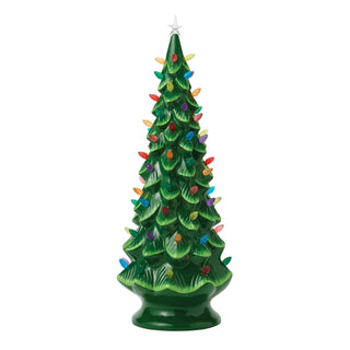 Enesco green ceramic lighted Christmas tree with multicolor bulbs and star topper