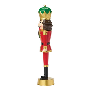 Enesco Proxm Traditional Nutcracker figurine in red uniform with green and gold crown, side view
