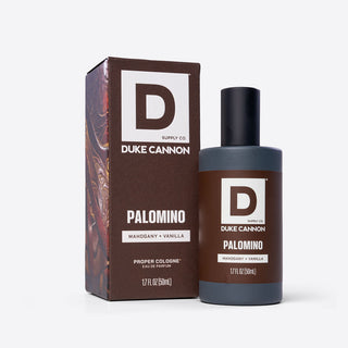 Duke Cannon Palomino Proper Cologne Eau de Parfum 1.7 fl oz bottle with packaging box