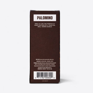 Back of Duke Cannon Palomino cologne box showing ingredients, directions, and barcode