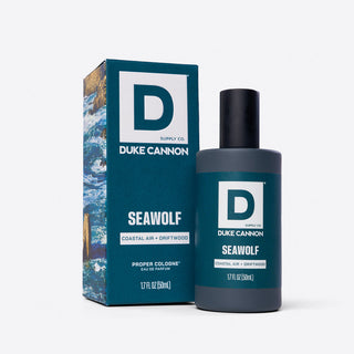 Duke Cannon Seawolf Proper Cologne Eau de Parfum 1.7 fl oz bottle with matching teal box
