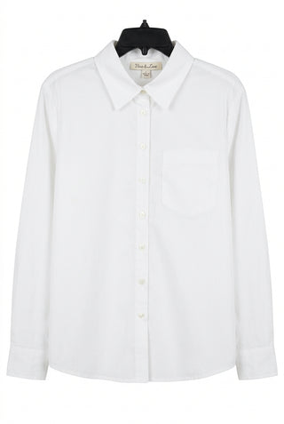 Vine & Love white long sleeve button-down shirt with chest pocket and collar