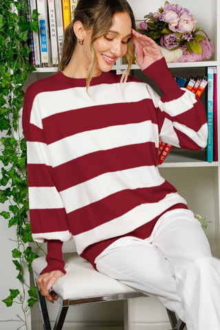 Long Sleeve Maroon Stripe Sweater