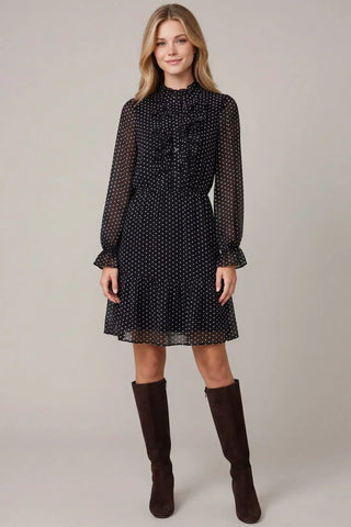 Long Sleeve Ruffled Polkadot Mini Dress
