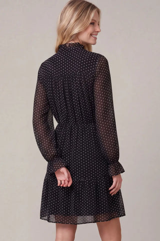 Long Sleeve Ruffled Polkadot Mini Dress