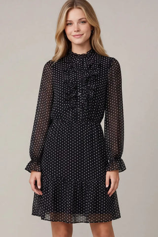 Long Sleeve Ruffled Polkadot Mini Dress