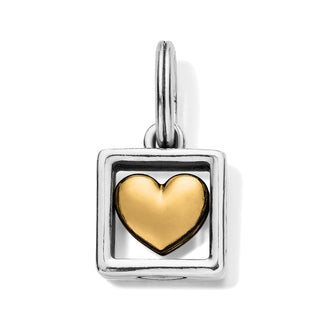 Brighton Love Always charm with silver square frame and gold heart center