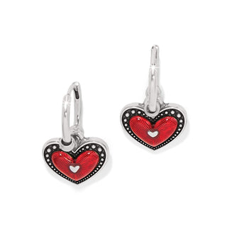 Brighton Love Me Do hoop earrings featuring red enamel heart charms with silver detailing