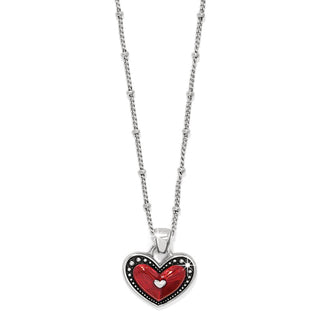 Brighton Love Me Do Petite Necklace featuring red enamel heart pendant with silver satellite chain
