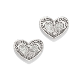Brighton Love Me Do silver heart stud earrings with beaded border and textured center detail