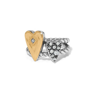 Brighton Love Messages You Are Loved Ring featuring gold and silver hearts with crystal accents
