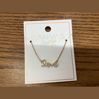 Canvas Necklaces Love Pearl Studded Script Necklace in Worn Gold