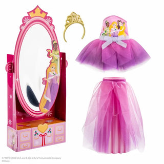 Disney Princess pink vanity mirror toy with tutu skirt and gold tiara set