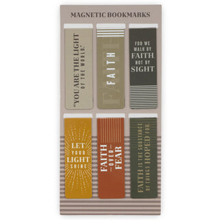 Set of six magnetic bookmarks with faith-based quotes in earthy tones on display card