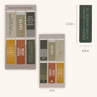 Magnetic Bookmarks Set with Faith Over Fear inspirational scripture quotes in earthy tones