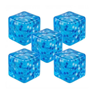 Cluster of blue snowflake patterned squishy cubes with rounded edges on white background