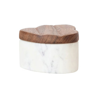 Marble container with a wooden lid 