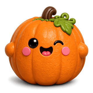 Mash Monsters orange kawaii pumpkin squishy toy with winking face and green leaves