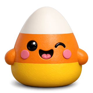 Candy corn kawaii squishy toy with winking face, orange yellow white colors