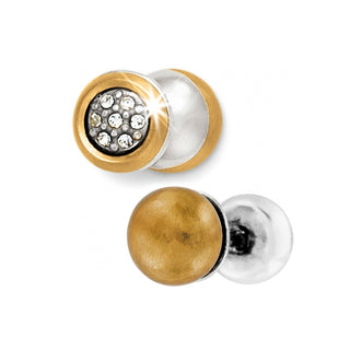 Massandra reversible post earrings with brushed gold bezel and clear crystal cluster