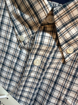 Local Boy Outfitters McNally plaid dress shirt in navy, white, and brown, size XL