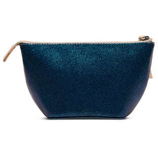 Consuela Medium Tool Kit cosmetic pouch in Bae, featuring deep teal blue glitter finish with beige zipper trim.