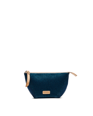 Consuela Medium Tool Kit in Bae, teal glitter shimmer cosmetic pouch with gold zipper