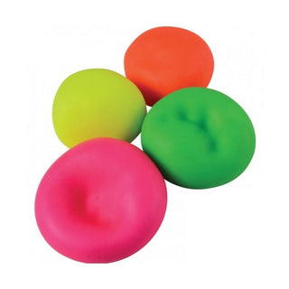 assorted pink neon green orange and yellow dough balls cluster on white background