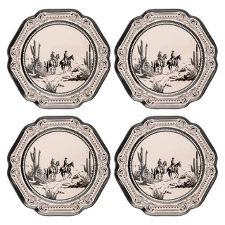 Set of four melamine salad plates with gothic cowboy western desert scene design