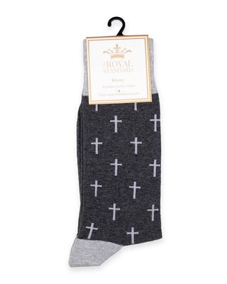 The Royal Standard mens charcoal gray combed cotton socks with white cross pattern