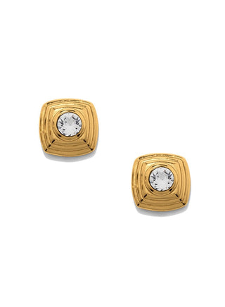 Brighton Meridian Etage II square gold stud earrings with center crystal stones