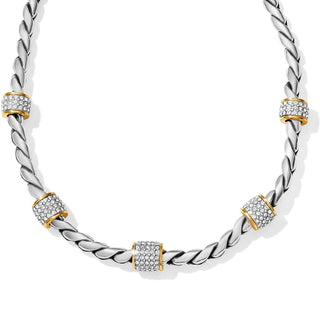 Brighton Meridian two-tone twisted rope necklace with crystal-pavé gold-rimmed barrel stations