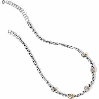 Brighton Meridian two-tone twisted rope necklace with crystal pavé barrel stations and gold accents