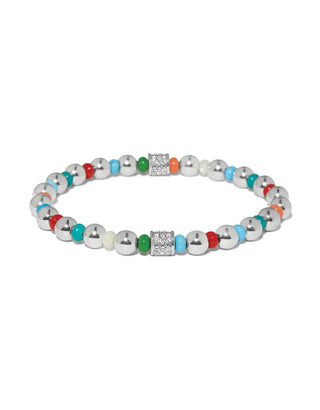 Brighton Meridian Petite Multi Stretch Bracelet with silver beads and colorful accents on white background
