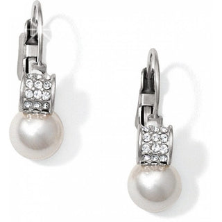 Brighton Meridian Petite Pearl Leverback Earrings in silver with crystal pavé and white pearl drops