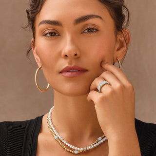 Brighton Meridian Petite Pearl Station Necklace with gold beads on model