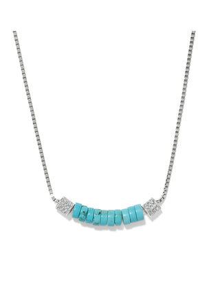 Brighton Meridian Petite Station Necklace with turquoise disc beads and crystal pavé accents on silver box chain