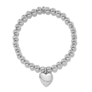Brighton Meridian Petite Wave Heart stretch bracelet with silver beads and crystal heart charm