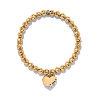 Brighton Meridian Petite Wave Heart stretch bracelet with gold beads and crystal-encrusted heart charm