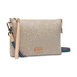 Beige glittery handbag with a strap 