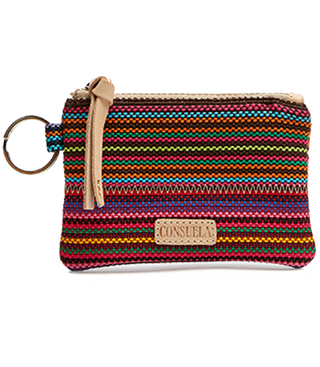 Consuela Mighty Pouch in Bae featuring multicolor woven stripes with keyring and zipper closure