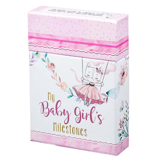 Box for 'My Baby Girl's Milestones' with a pink and white design featuring a baby girl on a swing.