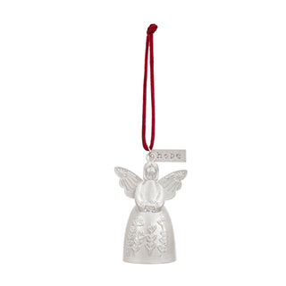 Demdaco Mini Bell Angel Ornament in silver with red cord and hope charm tag